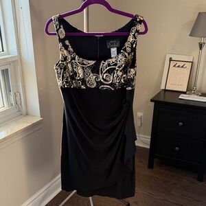 Alex Evenings Black and Gold Mini Dress